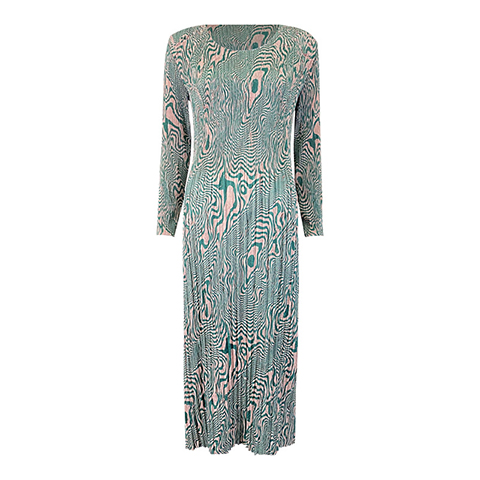 Autumn And Winter New Women's Long Sleeve Waist Skirt French Retro Temperament Printed Pleated Dress
