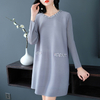 Autumn Women Pleated Solid Color Lady Elegant Long Sleeved Loose Wrinkle Nail Neads Casual Dress