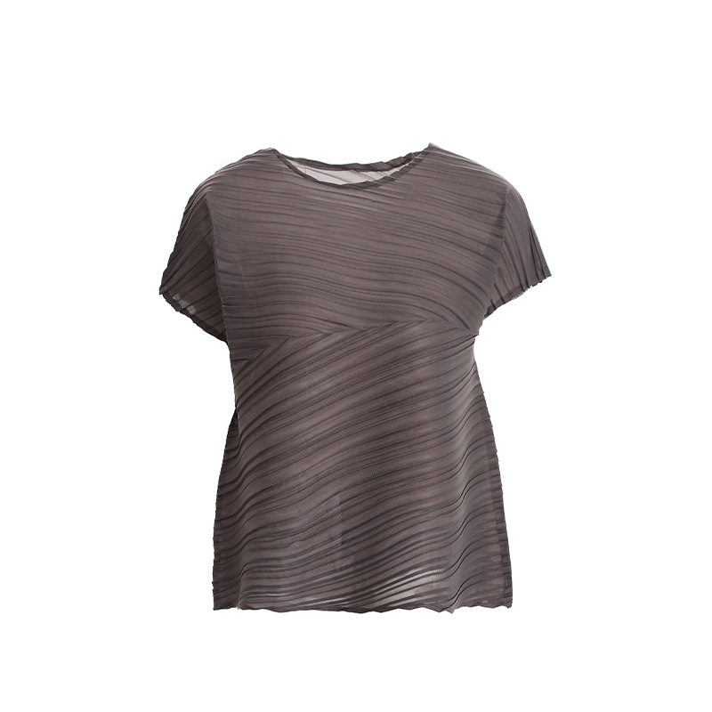 Ruffled Summer New Loose Stripes Short Sleeves Shirt Irregular Sloping Sleeves Tops