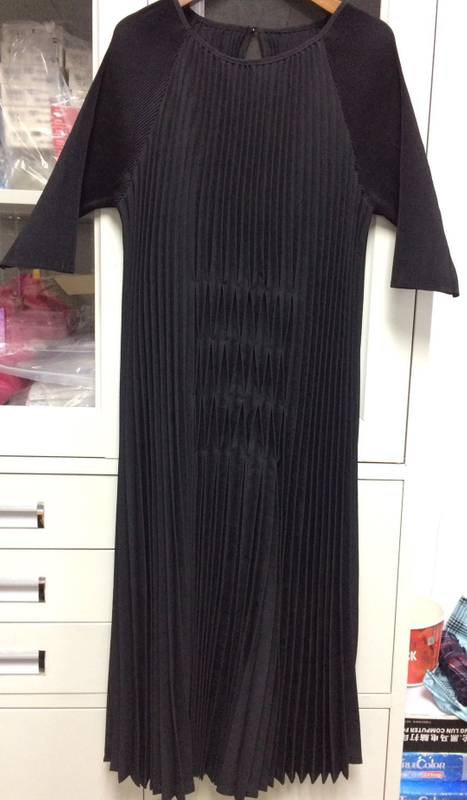 Women Pleated Sleeve Static Dresses Vertical Striped Loose Leisure Mom Dresses