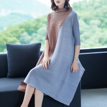 New Arrival Autumn Women Pleated Dress Patchwork Fashion Tidal Loose Big Size Dress