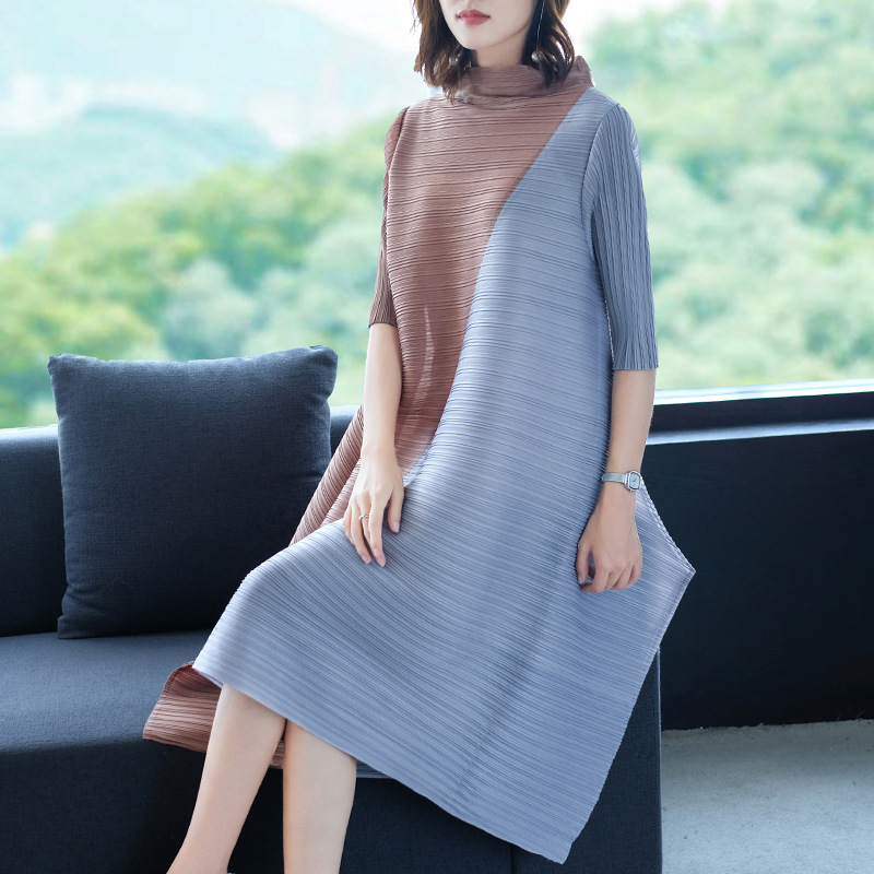 New Arrival Autumn Women Pleated Dress Patchwork Fashion Tidal Loose Big Size Dress