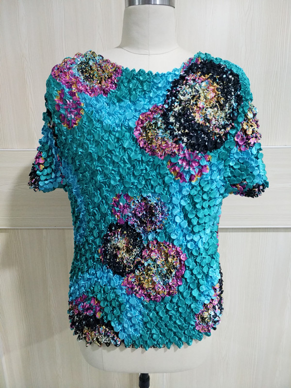 New Women Elastic Popcorn Tops short Sleeve Shirt Coin Plus S shirts