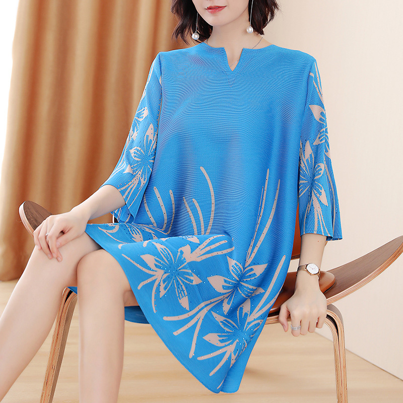 Summer 2020 Trend Women Printed Beaded Dress New Loose Pleated Dress