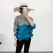 Diamond Pleated Top Spring 2020 New Style Pleated Color Matching T-shirt Large Foreign Style Bottoming Shirt