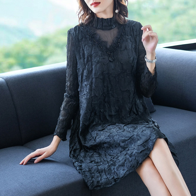 Heavy Duty Embroidery Large Dress Spring Petal Sleeve Pleated A-line Dress