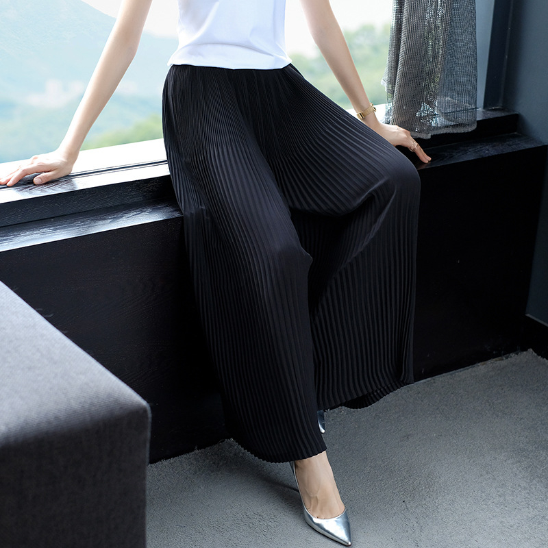 Summer New Women's Pelated Simple Fashion Leisure Pants Loose Size Chiffon Pleated Broad-legged Pants