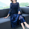 Autumn Women Popular Dress Pleated Velvet Embroidery Stitching Pleated Dress