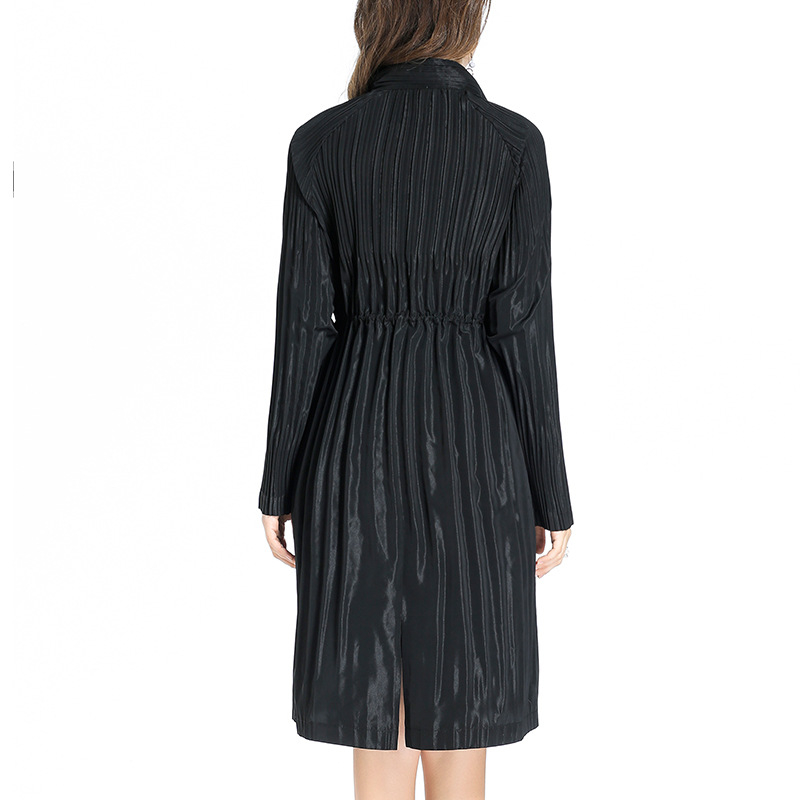 2018 New Arrival Autumn Women Pleated Office Lady Long Sleeves Turn-down Collar Zipper Casual Lady Solid Trench