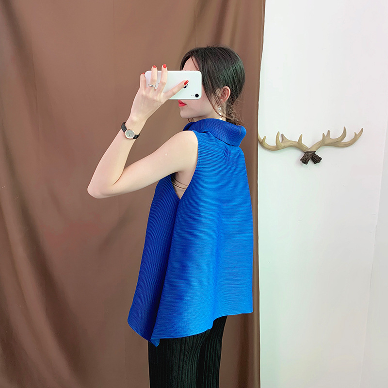 Women Tops Shirts Pleated Pure Color Classic Pleated Folded Small Vest Large Sleeveless Loose Fashion Underwear