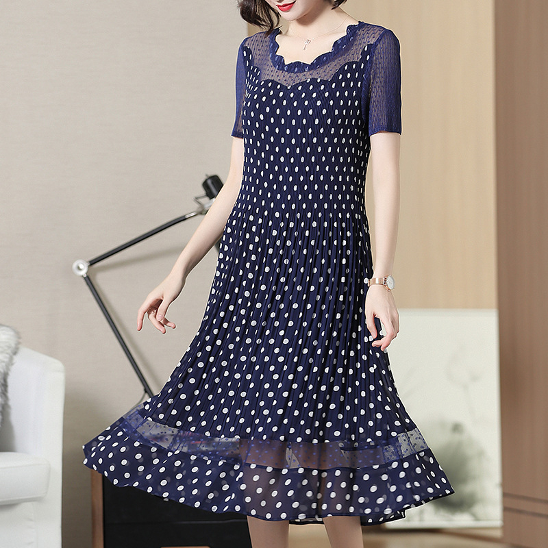 Pleated Point Printed Dresses Summer Women's Dresses New Large Splice Dresses