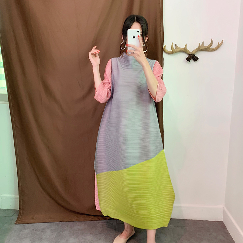 Autumn Women Pleated Dress Loose Big Size Fashion New Patchwork Popular Dress