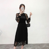 Spring 2020 Women Pleated Dress Large Print Lace Dress