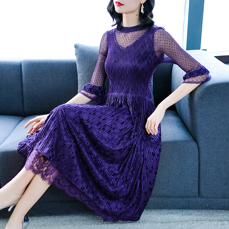 Spring Women Pleated Fashion New Lace Good Quality Tidal Popular Dress