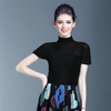 Women Fahion New Pleats Lady Causal Solid Color Pullover Short Sleeved High Collar Elastic Free Size T-shirts Tops Wear