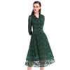 European American Women Pleat V Neck Lace Lady Elegant Original Fashion New Dress
