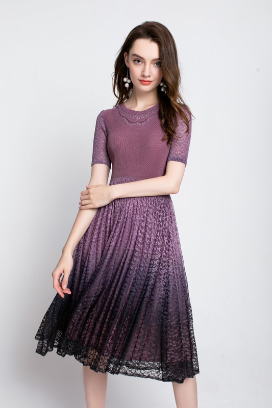 Autumn Women Pleated Dress Tidal Fashion New Lace Loose Dress