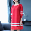2019 Fashion Mesh Striped Loose Large-scale Temperament Pleated Dress Lantern Sleeves