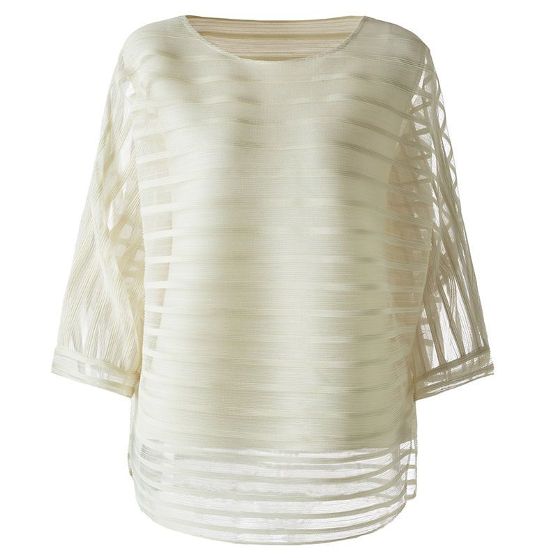 Fashion Striped Mesh Stitching Tops Spring 2019 New Pleated Women Loose Chiffon Shirt