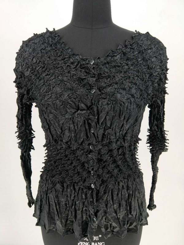 European Fashion Long Sleeved Loose pleated Formal V-neck Button Full Women's Shirt