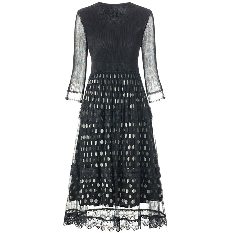 Fashionable Dot Print Pleated Dress 2020 Spring New Style Pleated Dress