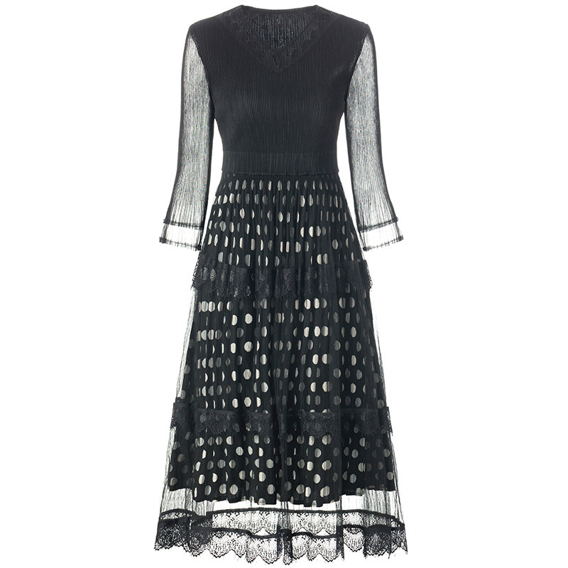 Fashionable Dot Print Pleated Dress 2020 Spring New Style Pleated Dress