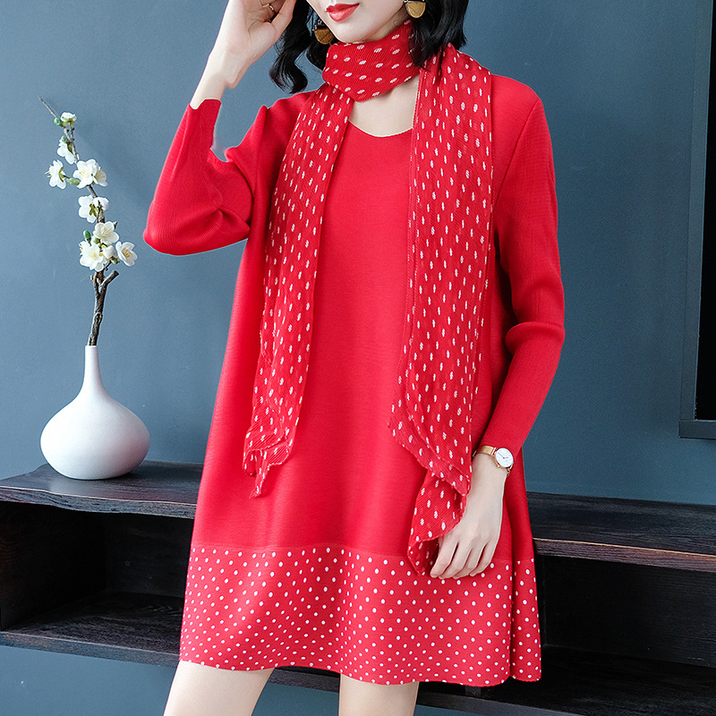 Women Pleated Long Sleeves Print pleated Fashion Good Quality Dress