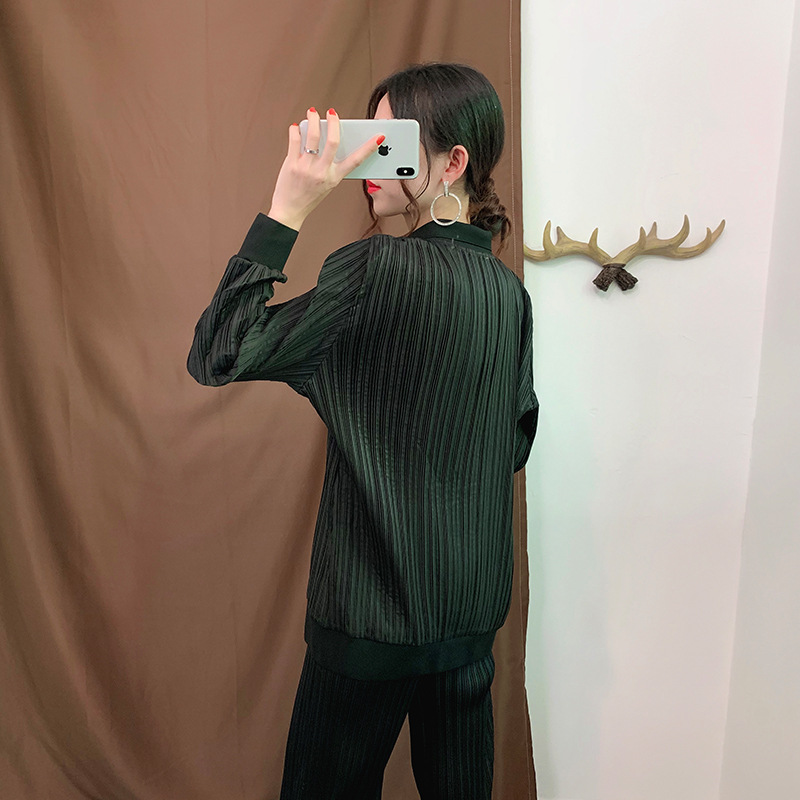 Autumn Winter Women Pleated Zipper Jacket Coat Popular Loose Outfit