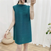 New Pleated Dress Sleeveless Loose Big Size Peacock Blue Pleated Dress