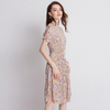 Women Fashion New Dresses Floral Print Dress Summer Chiffon Pleats Dresses