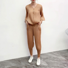 Women Pleated 2019 New Suit Pants Fashion Two Piece Set Female Tops Trousers Loose Clothing Sets