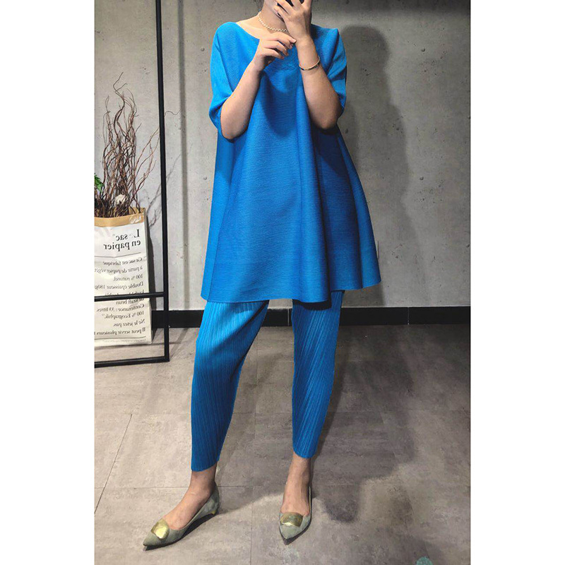 Pleated Two Piece Women's 2020 Spring Summer New Loose Yellow Simple Pleated Suit