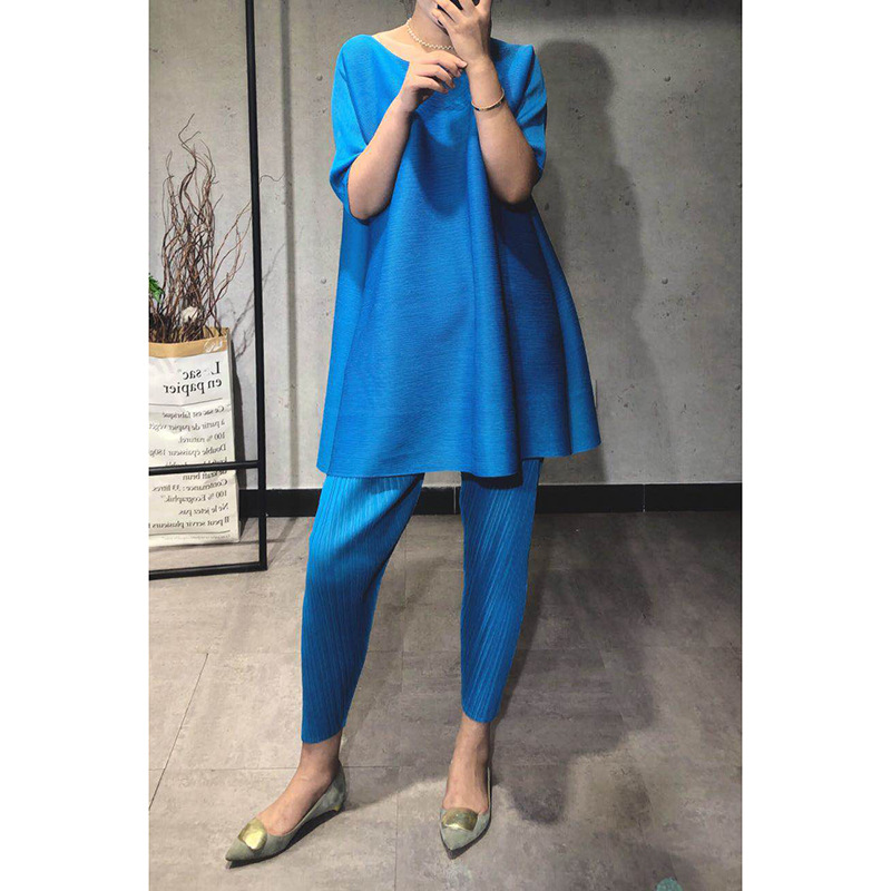 Pleated Two Piece Women's 2020 Spring Summer New Loose Yellow Simple Pleated Suit