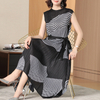 French Vintage Printed Loose Size Women Summer Dress Sleeveless Irregular Dress