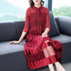 Velvet Spliced Large-size Folded Dresses New Lace Women Pleated Dress Autumn 2019