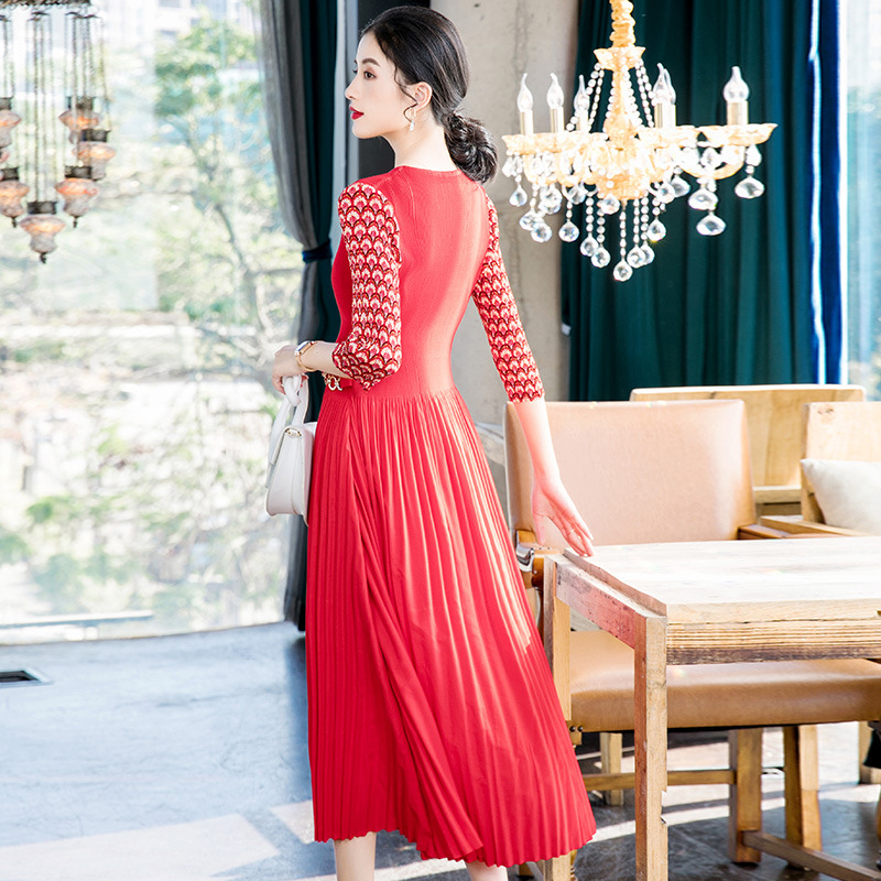 Women Spring 2020 New Foreign Style Printed Large Pleated Dress