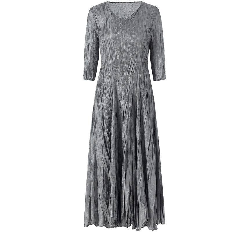 Pleated Large Dress 2020 Spring New Women's Long Slim Dress