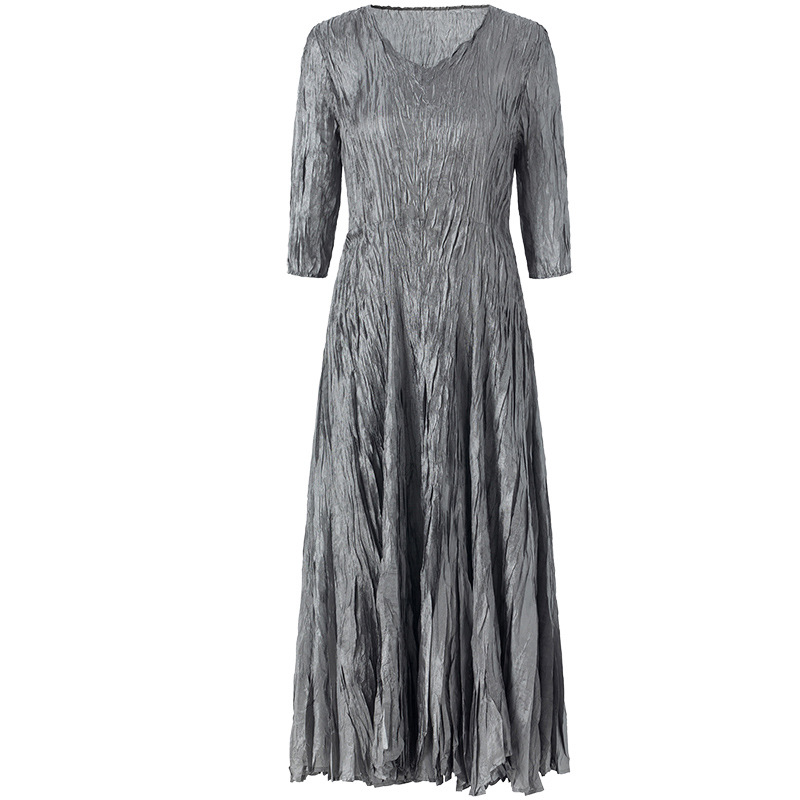 Pleated Large Dress 2020 Spring New Women's Long Slim Dress