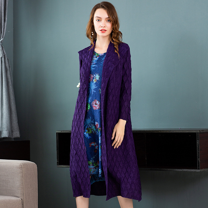 Women High-end Pleated Long Coat Fashion Loose Autumn Lady Jacket