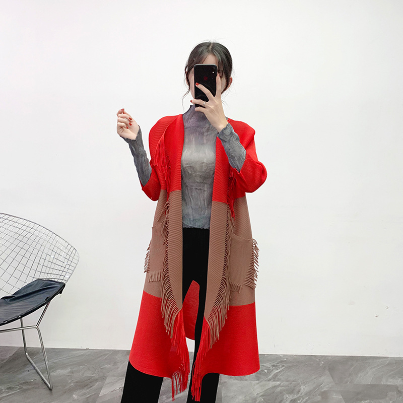 Women Pleated Tassel Coat Autumn And Winter 2019 New Loose Large Cardigan Crimped Trench Coat