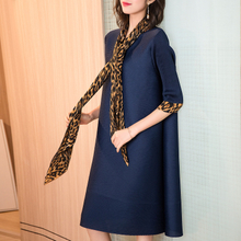 Fashion Pleated Leopard Print Dress Spring New Style Women's Loose Size A-shaped Dresses