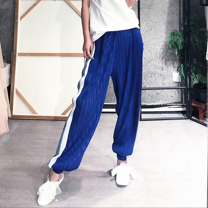 Women Pleated Casual Popular Tidal Full Length Casual Loose Elastic Pants Trousers