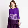 Women Pleated Regular Office Lady Woven Diamonds Print O-neck Regular Blouses & Shirts