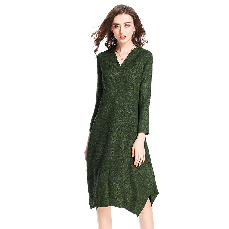 Spring 2018 Original V Collar Slim Fashion Women's All-match Asymmetrical Casual Knee-length Dress