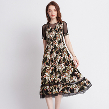 Mesh Sleeve Fancy Dress Summer Chiffon Dress Pleated Fashion Dress