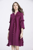 Autumn Big Size Dress V-neck Ear Dress Pleated Oversized Women's Dress