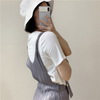 Women New Pleated Straight One-piece Pants With Button Pockets And Suspenders