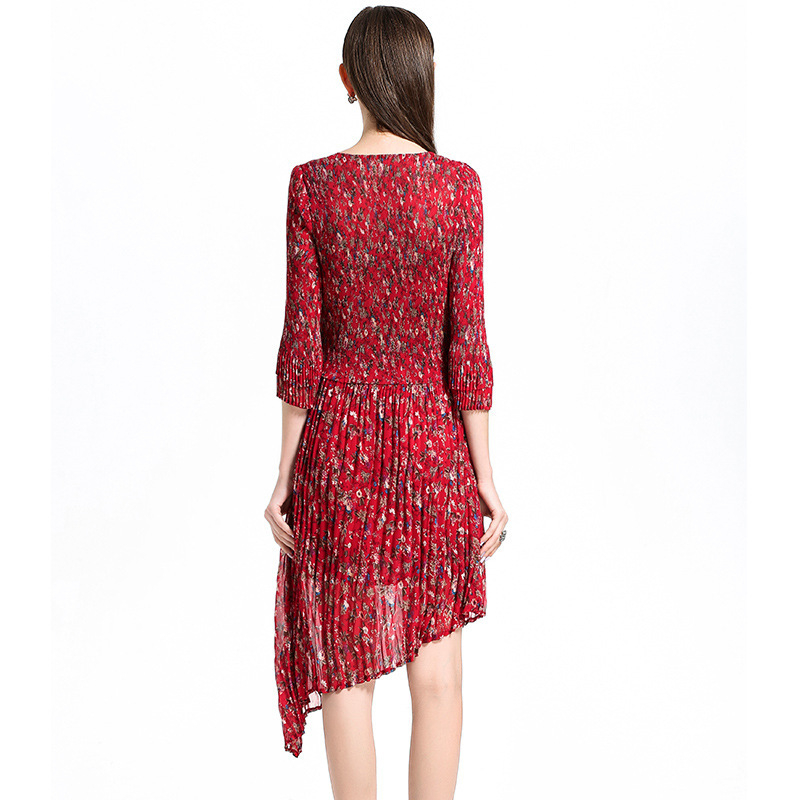 New O Neck Flower Dress Original High-end Fashion Big Size Women's Chiffon Dress