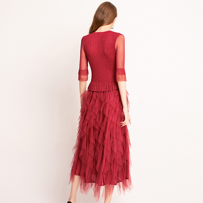 Medium-sleeve Lace Pleated Lady Elegant Fancy Fashion New Spring Summer Dress