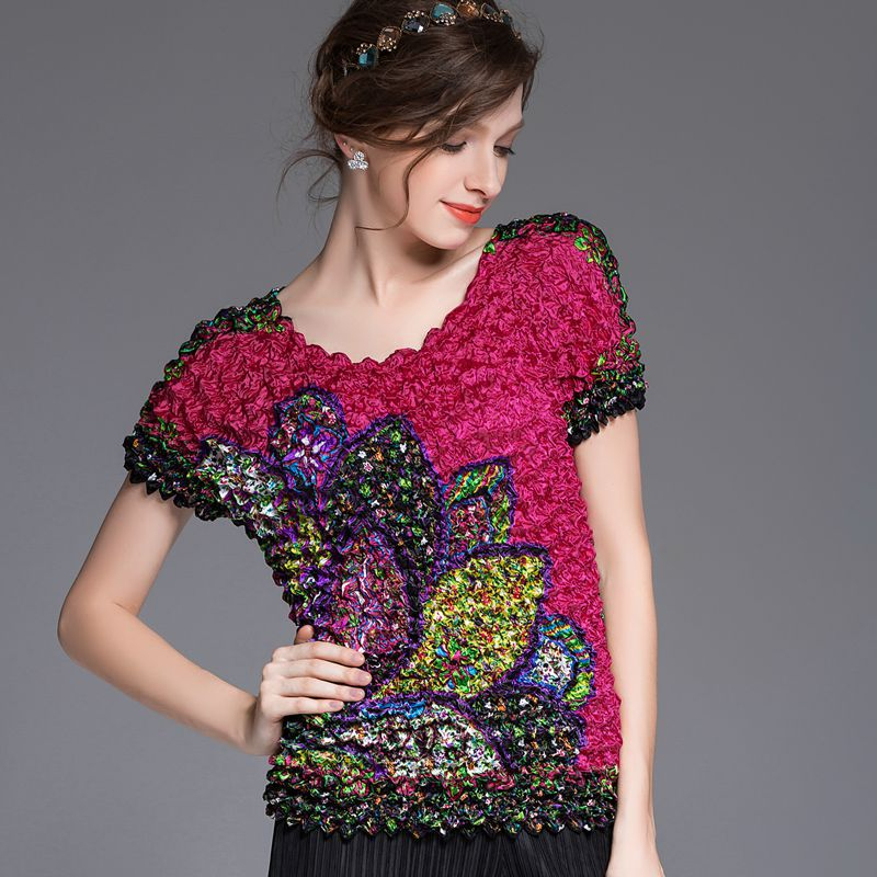 Summer Wome Print Casual Big Size Loose Elastic Tops Popular Fashion Tidal Magic Shirts